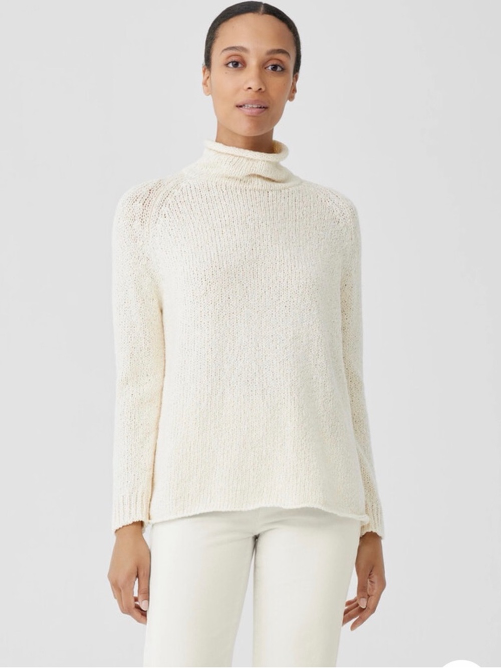 Eileen Fischer Peruvian Organic Cotton Crimp Turtleneck Top XS Cream White